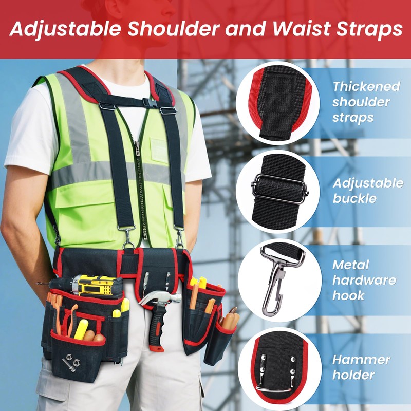 Tool Belt With Suspenders, Heavy Duty Magnetic Tool Belts for