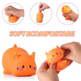 Cat Stress Balls Squishy Toys for Adults and Kids, Cat Squishy Squeeze Toys (Orange), Dough Ball Animal Squishy Stress Relief Fidget Sensory Toys, Kawaii Squishies for Party Favors, Easter, Birthday