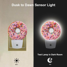 Uanvaha Pink Donut Decorative Night Lights Sweets Dessert Snacks Donut with Sprinkles Night Light Plug in Auto Sensor LED Lamp with Dusk to Dawn for Women Girls Gift