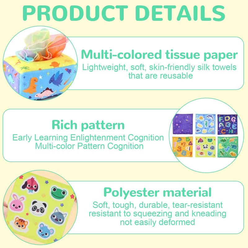 KingYH Tissue Baby Toy Box Montessori Sensory Number Interactive Baby