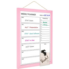 Dry Erase White Board Weekly Calendar Board, Magnetic Whiteboard for Wall,10.5“x14.5" Solid Wood Pink Framed Message Board, Planner Board for Office, Home, School(Weekly-BB-PK-2737)