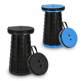 Irosiy Collapsible Stool - Portable Folding Seat with 330 lbs Capacity, Lightweight Camping Chair for Outdoor, Fishing, Hiking, Concerts (Black & Blue)