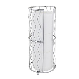 Megier Decorative Metal Standing Toilet Tissue Holder for Bathroom/Powder Room, Compact Tissue Reserve for 3 Jumbo Rolls of Extra Toilet Paper Chrome