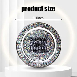 Sephile 2 PCS Bling Car Ignition Start Decorative Sticker, 1.1" Shiny Diamond Engine Switch Button Anti-Scratch Protective Cover, Inner and Outer Ring Decal, Universal for Cars Trucks (Multicolored)