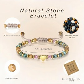 CINSKYING Natural Stone Bracelet with Heart Charm, Inspirational Gift (W3)