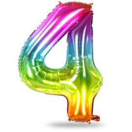 40 Inch Rainbow Gradient Number Balloons 0-9, Self Inflating Foil Number 4 Balloons for 4th Girls, Women's Birthday Party Anniversary Graduation Supplies Decorations
