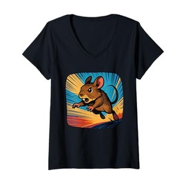 Womens Action Degu Comic Jump Speed Graphic V-Neck T-Shirt