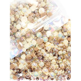 Rhinova 70g Mix Pearls and Rhinestones for Crafting, Sizes Range 3mm-10mm Pearl Beads for Bedazzler Rhinestones for Bedazzling Pearls for Crafting Sock Charms Nail Shoe Mugs (Champagne Glow Mix)