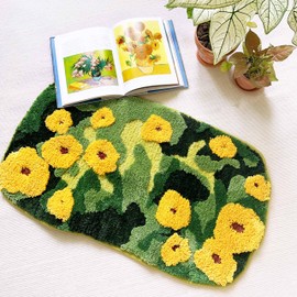 ZSHIFANG Soft Shag 3D Stereo Moss Tufted Rug 20"×35" Cute Green Door Mat Non Slip Washable Bathroom Rugs Leaf Shape Bath Mats Flower Rugs for Bedroom Bathroom Home Decor Indoor Doormat Shower Mat