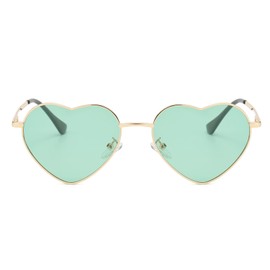 OSAGAMA Polarised Heart Shape Sunglasses with Metal Frame for Men and Women Golden Black, Golden green