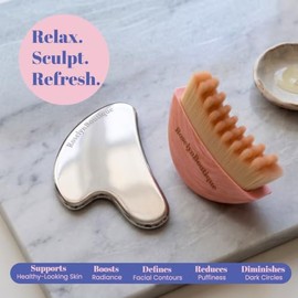 ROSELYNBOUTIQUE Lymphatic Contour Face Brush & Gua Sha Facial Tools | Steel Guasha Therapy with Soft Facial Massage Brush for Skincare Routine, Face, 