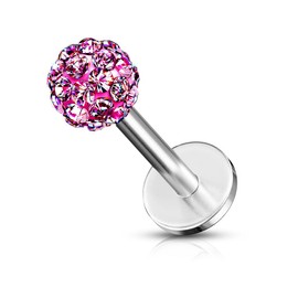 Gekko Body Jewellery Surgical Steel 16 Gauge (1.2mm) Labret Monroe with Pink Ferido Gem Ball and 6mm Bar