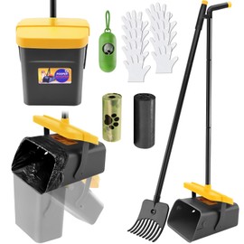LANNEY Pooper Scooper - 46" Long Adjustable Handle Dog Pooper Scooper, Swivel Bin, Rake and 35 Waste Bag, Heavy Duty Poop Scooper for Large Medium Small Yard Dog Pet