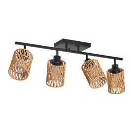 AIBISOD 4 Light E26 Track Lighting Fixtures Ceiling Rattan Farmhouse Boho Ceiling Track Lighting, Directional Rotatable Modern Track Ceiling Light Fixtures for Kitchen Bedroom Hallway Porch Foyer