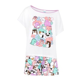Squishmallows Womens Pyjamas Off the Shoulder PJ Set (UK, Numeric, 12, 14, Regular, Regular, White)