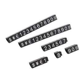 MECCANIXITY Adjustable Removable Mini Cube Price Tag Display Number Letter Price Label Stand Block Kit for Shop Counter White on Black,6.3x9mm,10 Sets