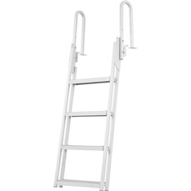 VEVOR Dock Ladder Flip Up 4 Steps, 350lbs Load Capacity, Aluminum Pontoon Boat Ladder with 4" Wide Step & Nonslip Mat,Swimm Step Ladder for Ship/Lake/Pool/Marine Boarding