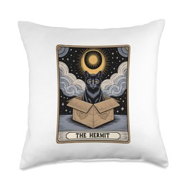 The Hermit Tarot Card Mystic Cat In Box Funny Cat Throw Pillow