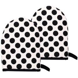 MOSIKER Heat Resistant Oven Mitts Insulated 100% Cotton with Hanging Loop, Set of 2 (Black Dots)