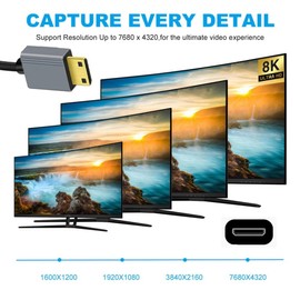 cablecc 8K 60Hz Mini HDMI 2.1 Male to HDMI Male Stretchy Coiled Right Angle Cable for HDTV Computer Laptop Monitor 100cm