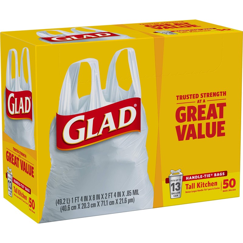 Glad Tall Handle-Tie Kitchen Trash Bags - 13 Gallon -