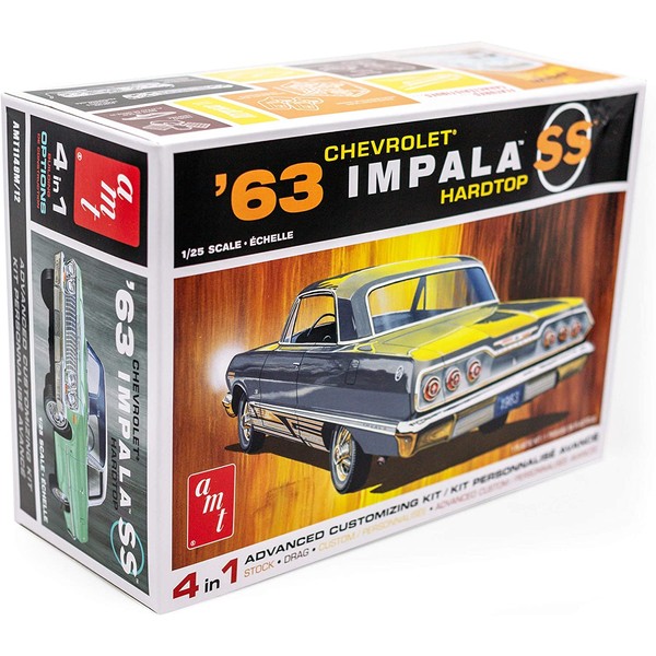 AMT 1963 Chevy Impala SS Hardtop - 1/25 Scale Model Kit - Buildable Vintage Vehicles for Kids and Adults