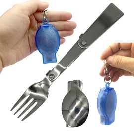 2-Pack Foldable Fork and Spoon Set, Stainless Steel Portable Travel Utensils with 2 Plastic Storage Cases – Compact Folding Spoons & Forks for Camping, Hiking, Picnic, and Outdoors