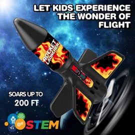 Rocket Launcher for Kids - Self-Launching 200 ft Motorized Outdoor Electric Play Toy, High Flying Kids' Play Air Rocket with Launch Set, Birthday Toys Gifts for Boys 8-12, Flame Pattern