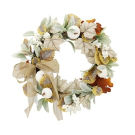 Fall Decorations for Home,18" Autumn Pumpkin Wreath with Bows,Maple Leaves and Berries,Artificial Autumn Door Wreath for Outside, Window, Wall, Thanksgiving Decor