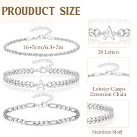 ZENGSING Men's Bracelet with Letters, 3 Pcs Chain Bracelet for Men Women, Silver Stainless Steel Bracelets, Hip Hop Bracelets with Initial Letter, Gift for Dad Son Brother Boyfriends (Silver K)