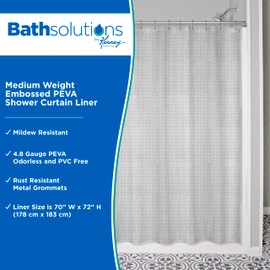Kenney KN61150 Medium Weight 4.8 Gauge Embossed Waterproof PEVA Shower Curtain Liner with Rust-Resistant Metal Grommets for Bathroom, 70" W x 72" H (177.8 W x 182.9 H cm), Gray