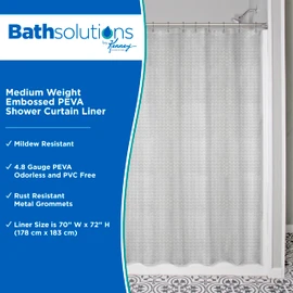 Kenney KN61150 Medium Weight 4.8 Gauge Embossed Waterproof PEVA Shower Curtain Liner with Rust-Resistant Metal Grommets for Bathroom, 70" W x 72" H (177.8 W x 182.9 H cm), Gray