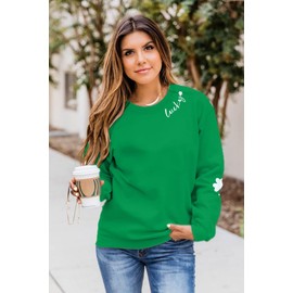 VILOVE VILOVE Women St Patricks Day Sweatshirts Lucky Clover Sweater Irish Shamrock Pullover Long Sleeve Graphic Tops