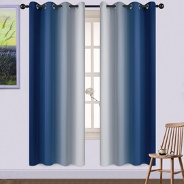 Yakamok 72 Inch Length Light Blocking Grommet Window Drapes,Blue and Greyish White Room Darkening Gradient Color Curtains for Bedroom(52x72 Inch, Set of 2)