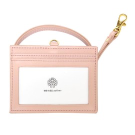 HAKATA NO MORI LEATHER Genuine Leather, Double-sided, Clear, ID Card Holder, Transparent, 2-Piece Neck Hanging, Horizontal Strap, Case, Employee ID Card, Business Card, Men's, Women's, (2. Seashell