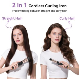 Cordless Curling Iron Hair Straightener: Travel Mini Flat Iron USB Rechargeable 4000 mAh 2 in 1 Small Cordless Portable Hair Curler