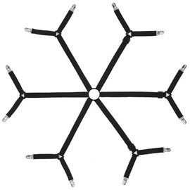 Bed Sheet Fasteners, Adjustable Strap Sling Fixture Fasteners, 6-Side Elastic Bed Sheet Straps with 12 Clips, for Round and Square mattresses(Black)