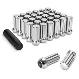 DYNOFIT 14mmx1.5 Wheel Lug Nuts, 32x Chrome M14x1.5 Lug Nut,Conical/Cone Bulge Seat, Closed End Long Extended XL Spline with 1 Socket Key Fits 8 Lug Aftermarket Wheels