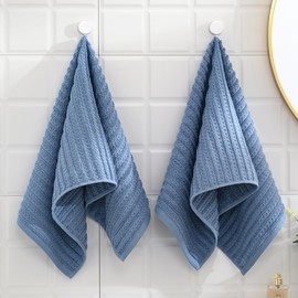 sense gnosis Blue Hand Towel Set of 2 Ultra Soft 100% Cotton Waffle Terry Striped Absorbent Lightweight Fast Drying Decorative Hand Towels for Bathroom 13" X 29"