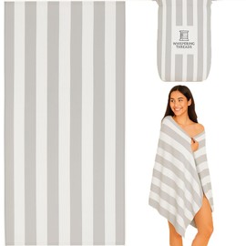 Whispering Threads Large Beach Towel for Adults Highly Absorbent Cabana Microfibre Pool Towel with Bag, Double Sided Print Lightweight Sand Free Bath Towel for Pool Camping Gym Yoga (180x90cm) Grey