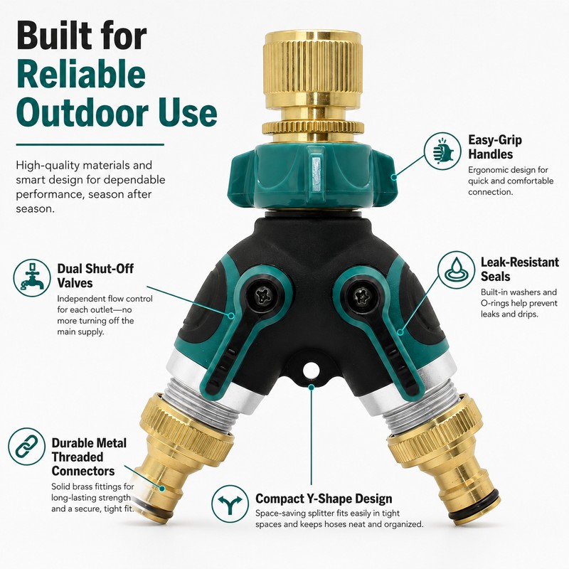 Water Control 2-Way Garden Hose Splitter for Outdoor Faucets –
