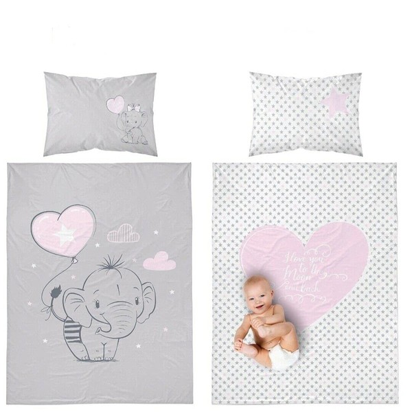 B4Beds Elephant Bedding Set for Baby Girls Cot Bed Duvet Cover & Pillow Case (90x120cm)