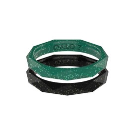 QALO Women's Two-Stack Holiday Shine Stackable Silicone Wedding Ring, Breathable, Durable Rubber Wedding Band for Women, 7mm Wide 2.5mm Thick, Emerald & Onyx, Size 9