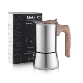 Sivaphe Stovetop Espresso Maker Stainless-Steel 3.5 oz, 1-2 Cup Coffee Maker Induction Moka Pot, 100ml Moka Campaing Coffee Pot, Induction Italian Mocha Pot with Step-by-step Instructions(1 Cup=50ml)