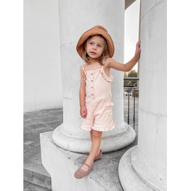 Miipat Toddler Girl Jumpsuit Sleeveless Ruffle One-Piece Romper Baby Girl Ribbed Knit Summer Clothes Button Belt Outfit(Beige,18-24M)