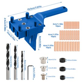 6/8/10 mm Wood Dowel Drilling Template, Drilling Aid, Handheld Wood Drilling Kit, Woodworking Dowel Set, Dowel Template, Drilling Aid with Wood Drill and Dowels, Blue
