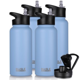 HASLE OUTFITTERS 32 oz Insulated Water Bottle Stainless Steel Double Walled Vacuum Sports Water Bottle with 2 Lids (Straw and Spout Lid) for Gym Camping Hiking(Blue,4)
