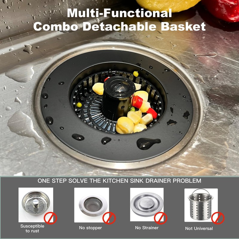 3 in 1 Kitchen Sink Drain Strainer, Universal Sink Drain