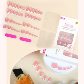 48 Pcs White French Tip Press on Nails Medium Square & Press on Toenails Set French Nail Press ons with Designs Pink Fake Toenails Coffin Acrylic Nails Pink Stick on Nails for Women Nail Decorations