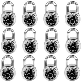 Combination Lock, LQYN Standard Dial Combination Lock, Pack of 12; Black Turnplate, 2 in. Wide, Fixed Three Digital Combination, for School, Gym & Locker, Toolbox, Gate